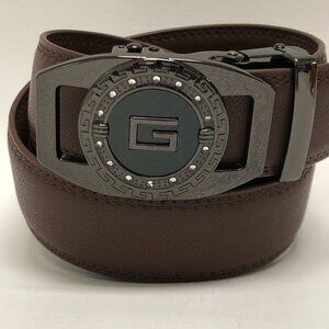 Dark Coffee Men's Leather Ratchet‎ Belt with Automatic Buckle Adjustable Dress